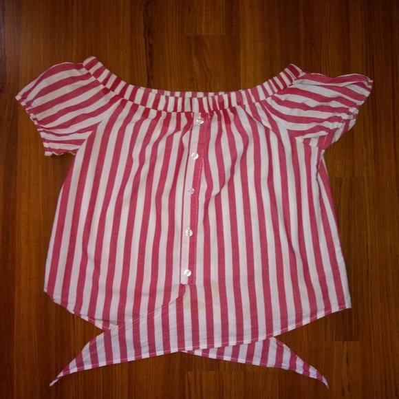 Tops - Pink off the shoulder stripped top